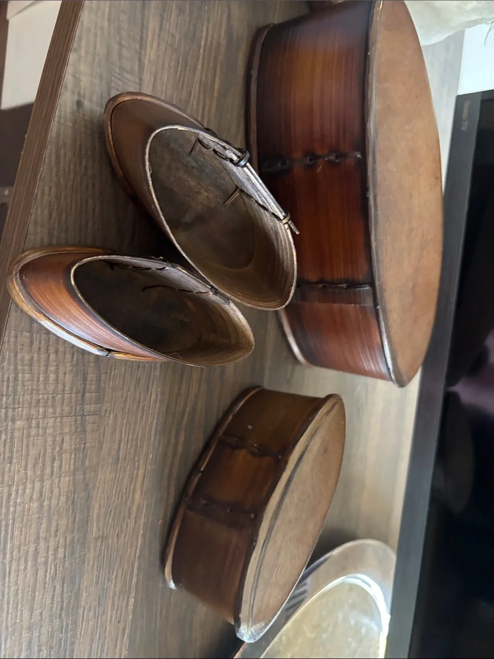 Hand Crafted Brown Oval Nesting Boxes Trio